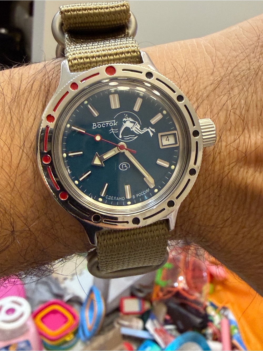 Vostok Amphibia 420059 Scuba Dude Automatic 200m Diver Watch Teal/Olive Dial
